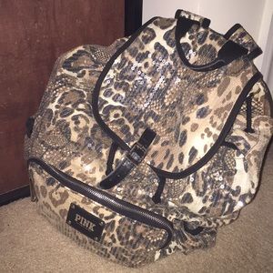 PINK leopard print sequin book bag